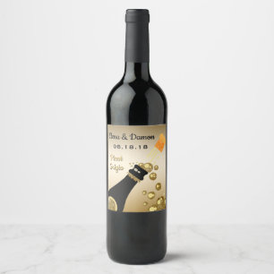 Black Gold Sparkling Wine Bubbles Engagement Party Label