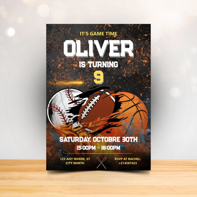 Black gold sport boys Birthday Invitation (Creator Uploaded)