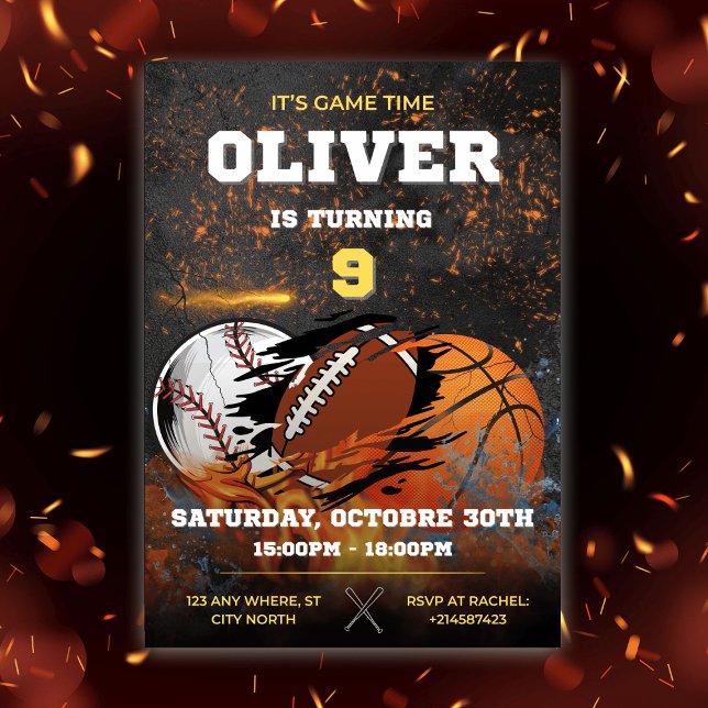 Black gold sport boys Birthday Invitation (Creator Uploaded)