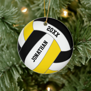 black gold sports team colours boys volleyball ceramic ornament
