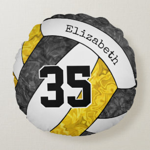 black gold sports team colours girls volleyball round cushion