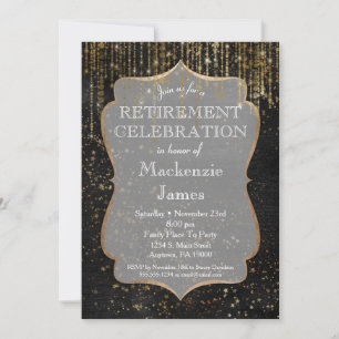 Black Gold Star Bling Retirement Party Invitation