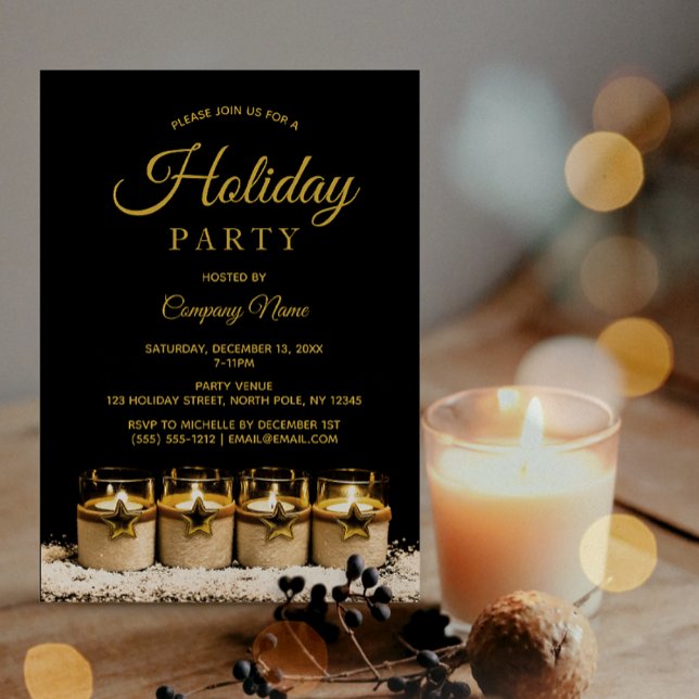 Black Gold Star Candle Corporate Holiday Party Invitation (Creator Uploaded)