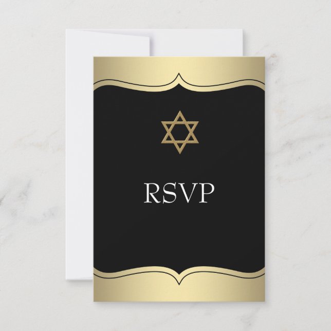 Black Gold Star of David Bar Mitzvah RSVP (Front)