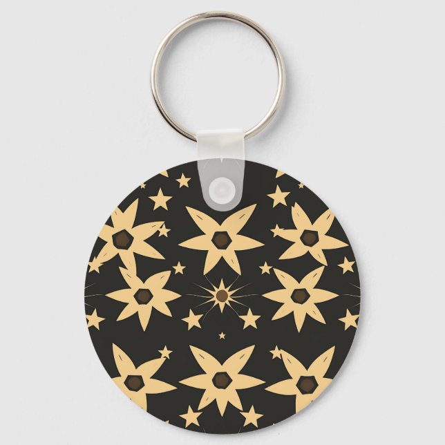 Black Gold Star Pattern Celestial Night Sky  Key Ring (Front)