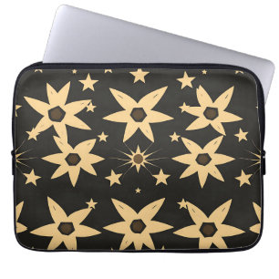 Black Gold Star Pattern Celestial Night Sky Laptop Sleeve