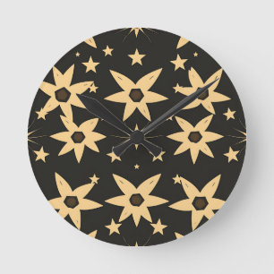 Black Gold Star Pattern Celestial Night Sky  Round Clock