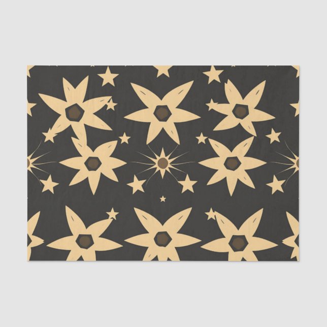 Black Gold Star Pattern Celestial Night Sky  Tissue Paper (Front)