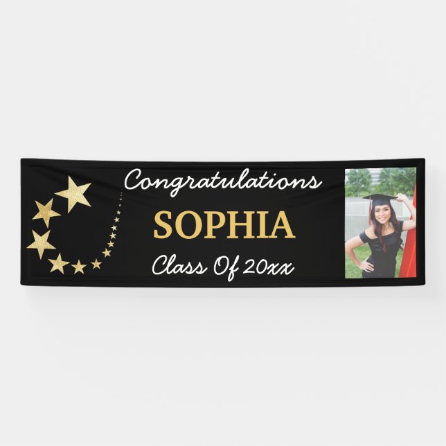 Black Gold Star Photo Graduation Class of 2021 Banner (Horizontal)