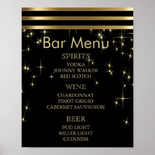 Black & Gold Starlights with Bars - Bar Menu Poster