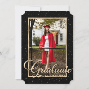 Black Gold Starry Photo Graduation Party Invitation