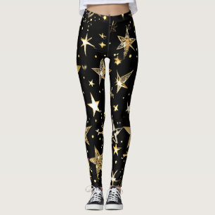 Black & Gold Stars All-Over-Print Leggings