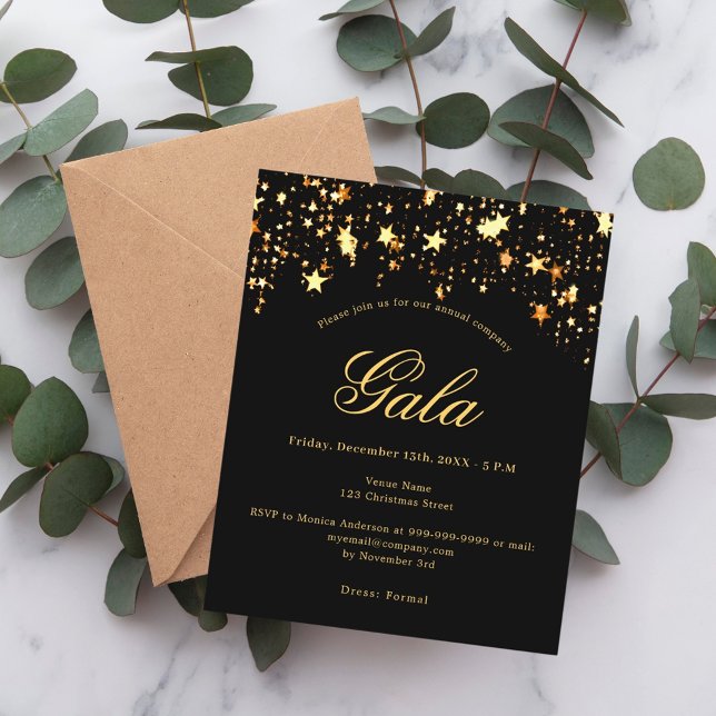 Black gold stars annual company gala invitation (Creator Uploaded)