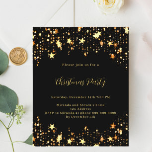 Black gold stars Christmas Party invitation