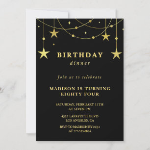 Black Gold Stars Dinner 84th birthday invitations 