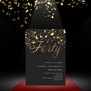 Black gold stars elegant 40th birthday invitation