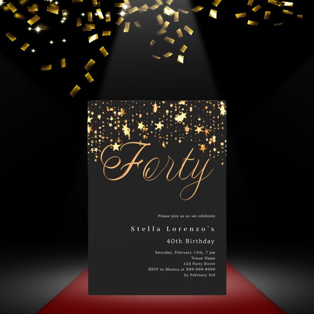Black gold stars elegant 40th birthday invitation (Creator Uploaded)