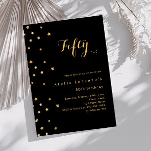 Black gold stars elegant luxury birthday invitation