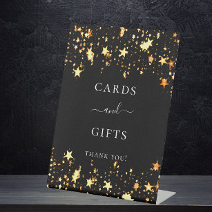Black gold stars guest party cards gifts pedestal sign