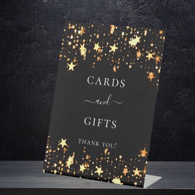 Black gold stars guest party cards gifts pedestal sign (Creator Uploaded)