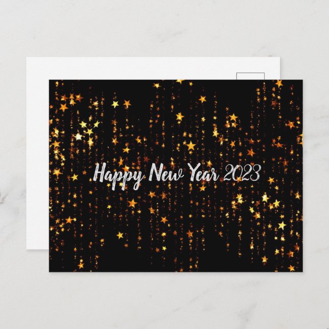 Black Gold Stars Happy New Year 2023 Postcard (Front/Back)