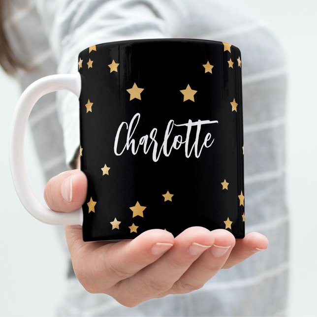 Black gold stars name elegant coffee mug (Creator Uploaded)