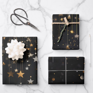 Black Gold Stars Wrapping Paper Sheet
