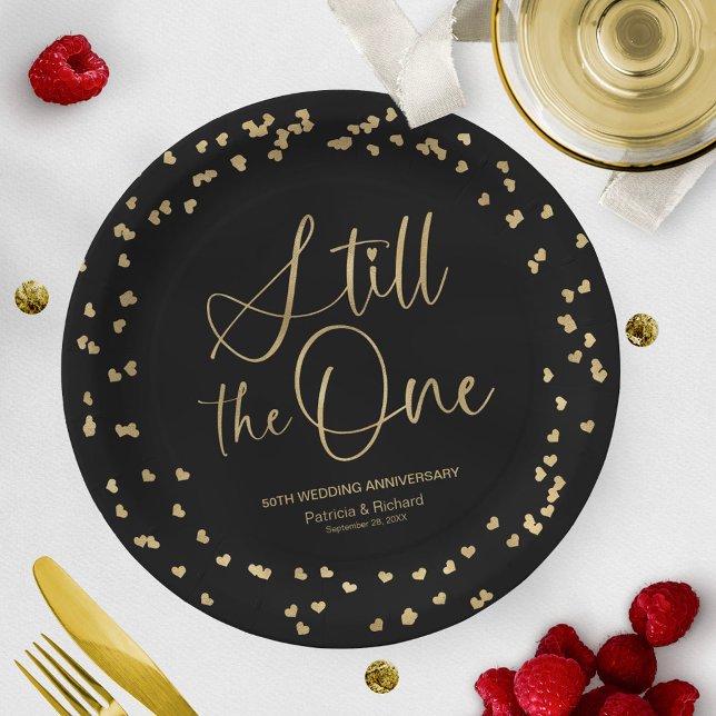 Black Gold Still The One Wedding Vow Renewal Paper Plate (Creator Uploaded)