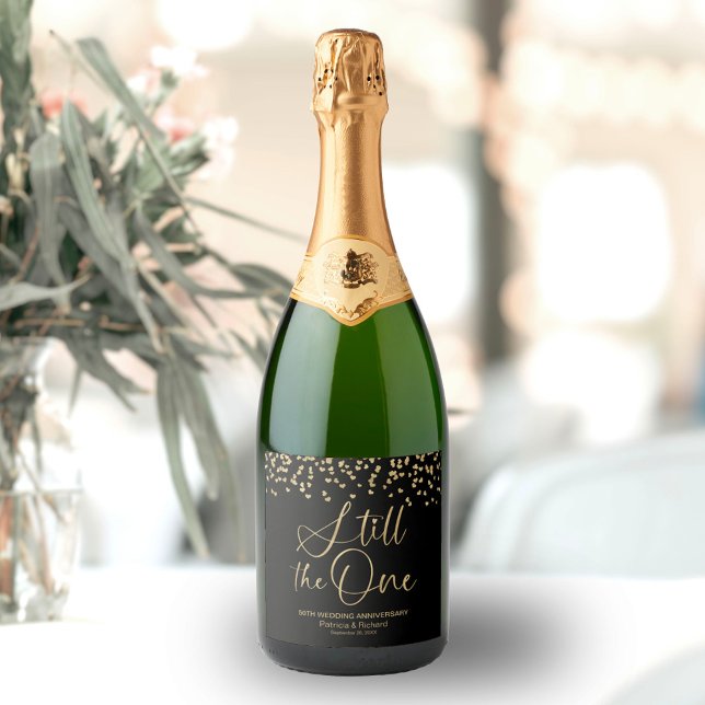 Black Gold Still The One Wedding Vow Renewal Sparkling Wine Label (Creator Uploaded)