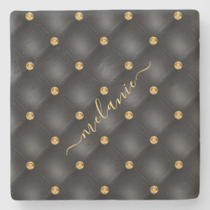 Black Gold Stone Coaster with Custom Name
