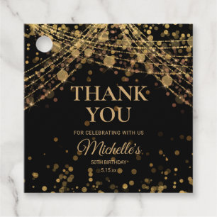 Black Gold String Lights Adult Birthday Thank You  Favour Tags