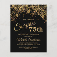 Black Gold String Lights Surprise 75th Birthday