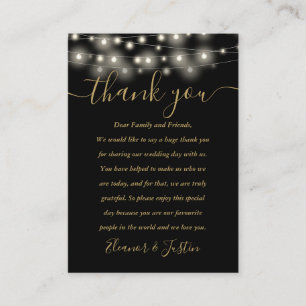 Black Gold String Lights Wedding Thank You Place Card