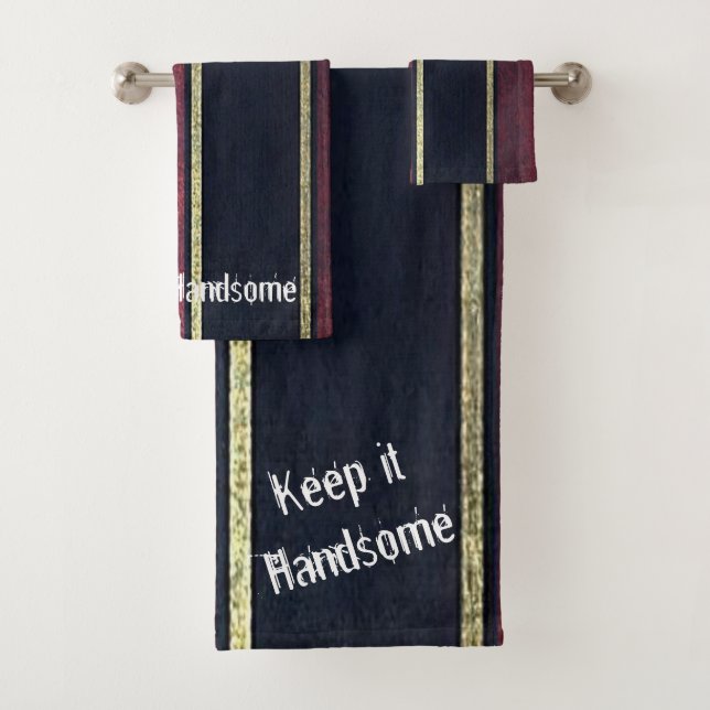 Black Gold Stripe Handsome Bathroom Towel Sets (Insitu)