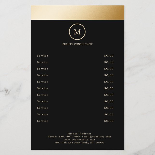 Black Gold Stripe Monogramm Circle Flyer (Front)