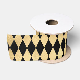 Black & Gold Stripe Striped Pattern Minimal Style Satin Ribbon