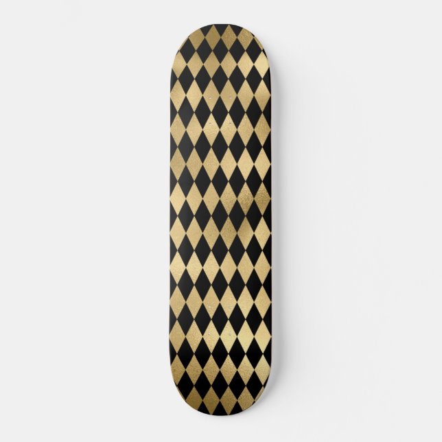 Black & Gold Stripe Striped Pattern Minimal Style Skateboard (Front)