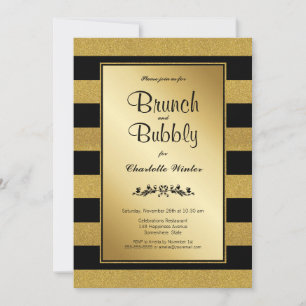Black Gold Striped Brunch & Bubbly Invitation