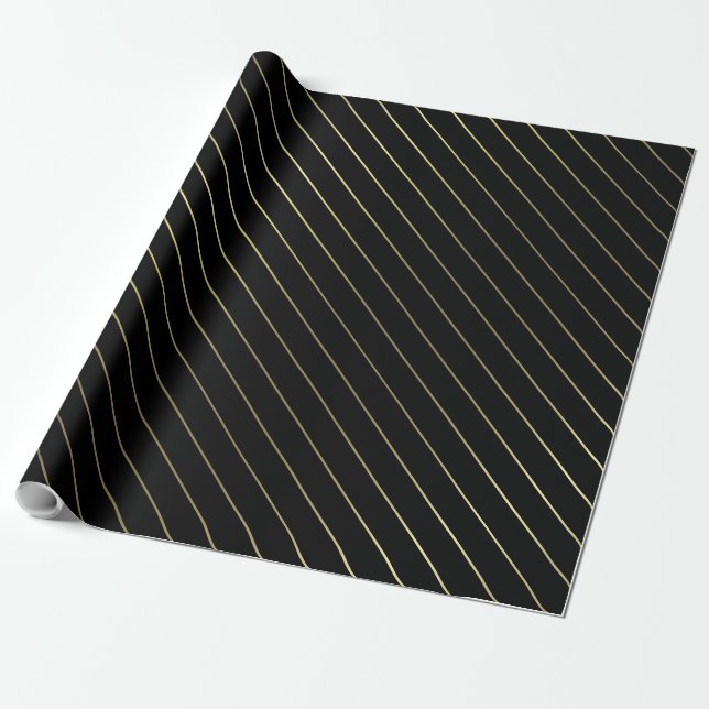 Black Gold Striped Glam Shiny Design Stylish Wrapping Paper (Unrolled)