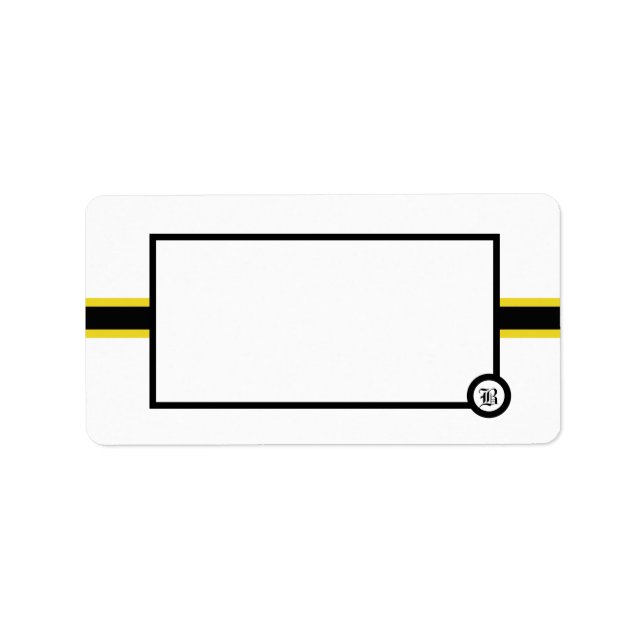 Black & Gold Striped Monogrammed design Label (Front)