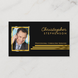 Black Gold Striped Professional Consulting Photo Business Card