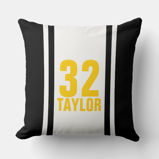Black & Gold Striped Sports Jersey Throw Pillow (Front)