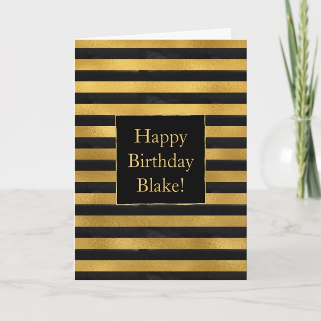 Black Gold Stripes Birthday Card (Front)
