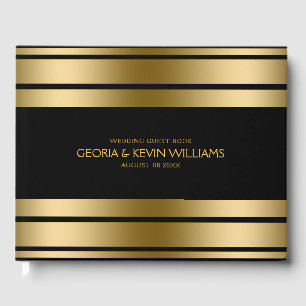 Black & Gold Stripes Border Guest Book