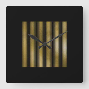 Black Gold Stripes Sepia Minimal Name Geometry Lux Square Wall Clock