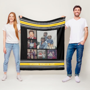 Black Gold Stripes Sports Jersey 6 Photo Collage Fleece Blanket