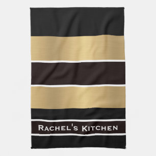 Black Gold Stripes Striped Kitchen Towels Towel