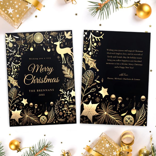 Black Gold Stylish Festive Merry Christmas Holiday Card (Black Gold Stylish Festive Merry Christmas Holiday Card)