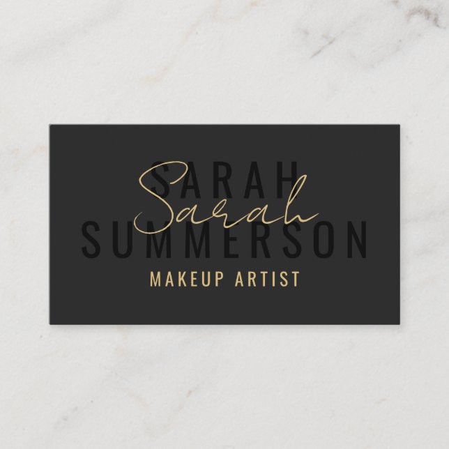 Black Gold Stylish Makeup Artist Beauty Salon Business Card (Front)