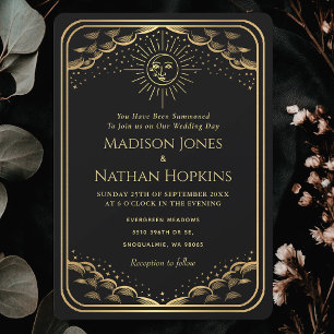 Black Gold Sun Moon Tarot Card Wedding Invitation